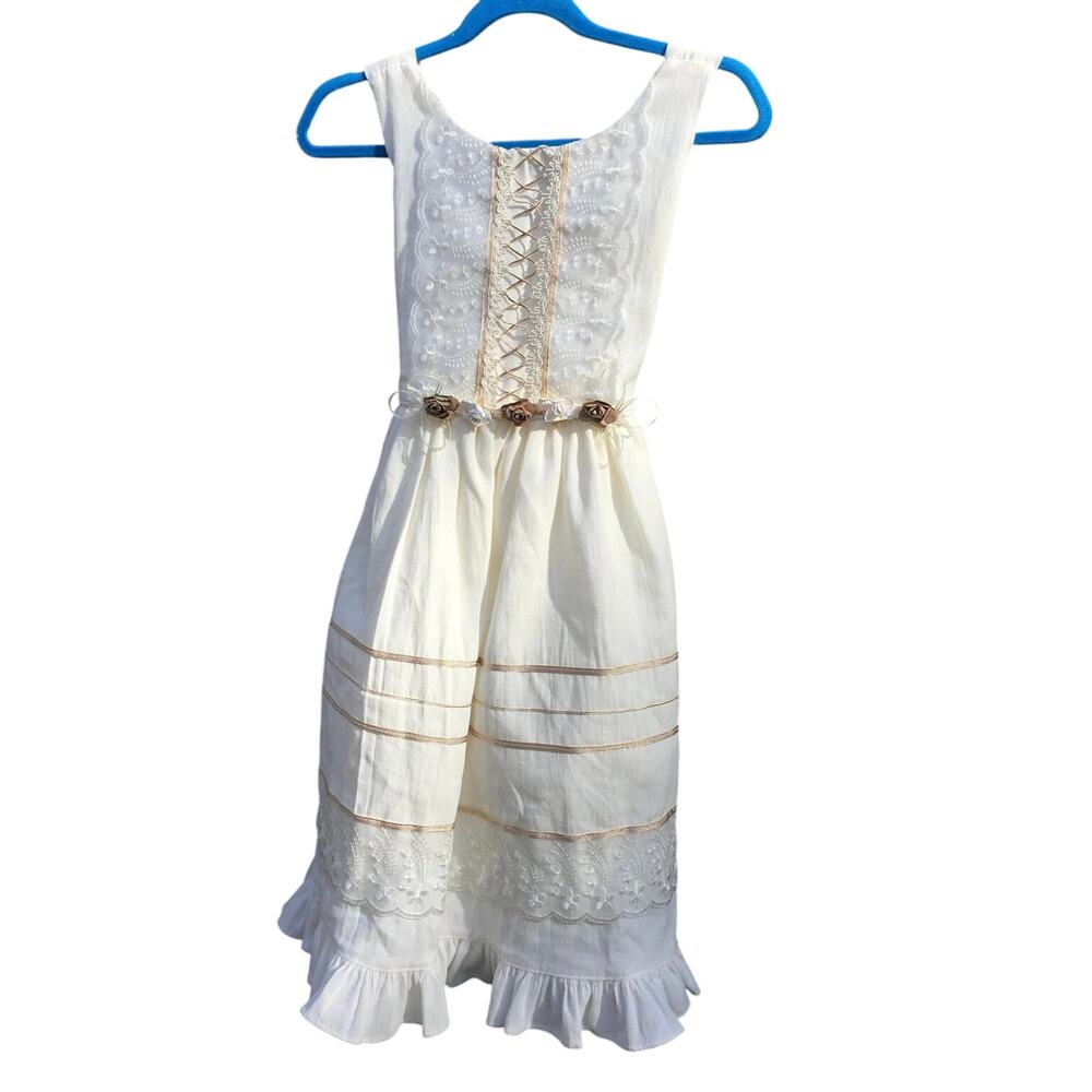 Vtg Western, Prairie, Hippie Victorian Tea Party Dress, Flower Girl, Girls Sz 6